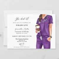 Purple Scrubs Nurse Photo She Did It Graduation Invitation