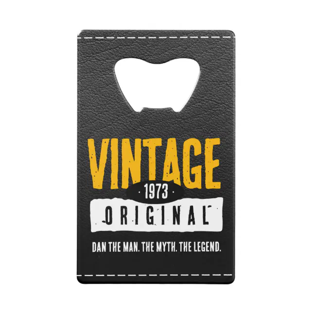 Vintage Original Black & Gold Leather Birth Year Credit Card Bottle Opener