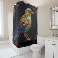 Colorful Cute Birds Stained Glass Mosaic bathroom Shower Curtain