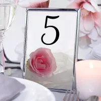 Pink Rose on White Wedding Table Numbers