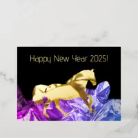 Horse on crumpled paper - happy new year 20xx foil holiday card