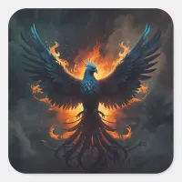 Phoenix Bird Rising with Flames Square Sticker