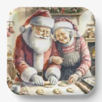 Mr and Mrs Claus Baking Cookies Custom Christmas Paper Plates