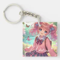 Pretty Anime Girl in Pink Pigtails Keychain