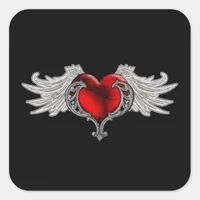 Goth Heart with Angel Wings Square Sticker