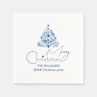 Minimalist Hygge White and Blue Christmas Tree Napkins