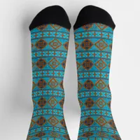 Southwest Mountain Peaks Turquoise Geometric Socks