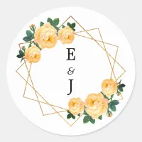 Elegant Gold Glitter Geometric Orange Floral Wed Classic Round Sticker