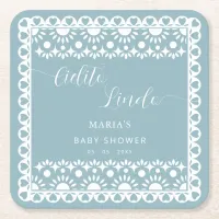 Mexican Papel Picado Cielito Lindo Baby Shower Square Paper Coaster