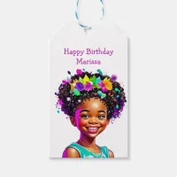 Birthday Party African-American Girl Personalized Gift Tags