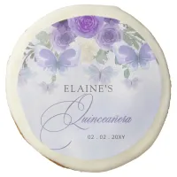 Rustic Floral Purple Lilac Butterflies Quinceanera Sugar Cookie