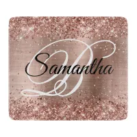 Glittery Rose Gold Fancy Monogram Cutting Board