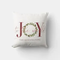 Elegant Joy to the World Wreath Christmas Photo Throw Pillow