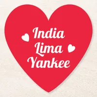 I Love You India Lima Yankee Romantic Red Paper Coaster