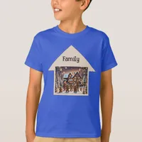 Gingerbread house and cute gingerbread family  T-Shirt