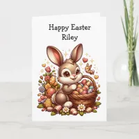 Cute Vintage Easter Bunny, Basket and Eggs Card