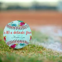 Watercolor Floral Colorful Girl Power Quote Name Softball