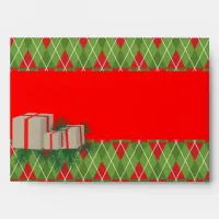 Merry Christmas Gifts on Red & Green Argyle Envelope