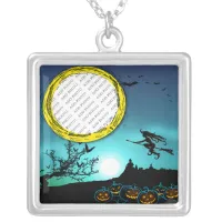 Halloween Witch, Jack o' Lanterns, Photo Frame Silver Plated Necklace