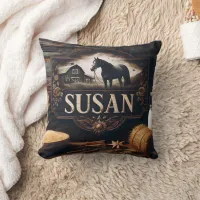 Rustic Farm Sign Featuring Horse and Barn Throw Pillow