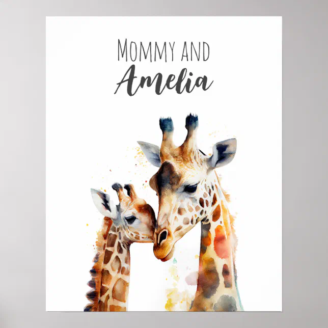 Mommy & me | Giraffe | Animal Nursery Art Poster