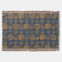 Bold Caribbean Tribal Mudcloth: Navy Blue, Gold Throw Blanket