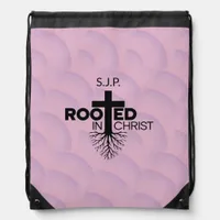 Pink Lilac Wavy Bubbles Rooted In Christ Christian Drawstring Bag