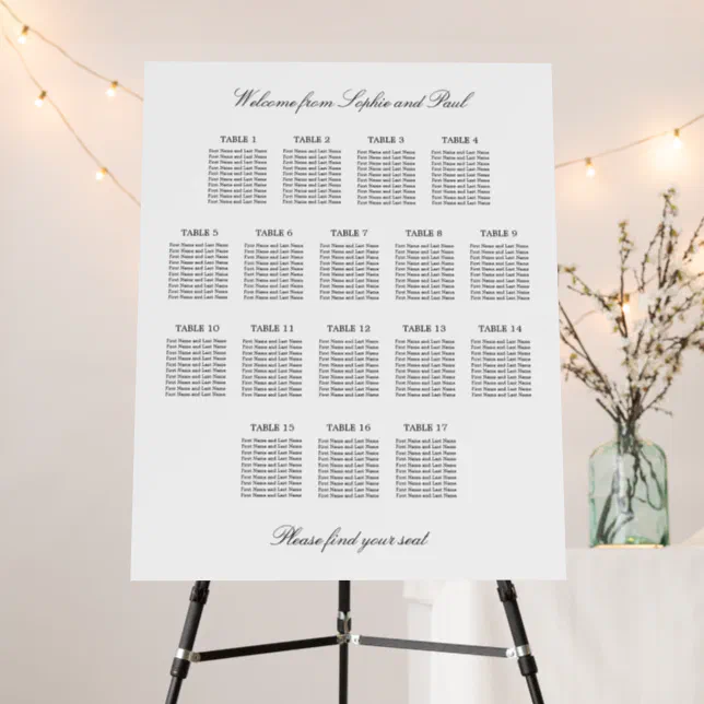 Elegant Minimalist 17 Table Seating Chart Foam Board