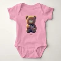 Cute Teddy bear in a meadow Baby Bodysuit