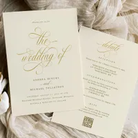 Elegant All in One Wedding Cream Gold Wedding Invitation