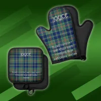 Timeless blue and green Tartan Monogram | Oven Mitt & Pot Holder Set