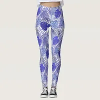 Tropical Blue Palm Leaf Leggings