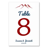 Rustic Red and Blue Mountain Wedding Reception Table Number