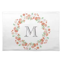 coral roses wreath monogram placemat