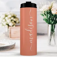 Coral Bridesmaid Stylish Signature Script Name Thermal Tumbler