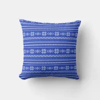 Festive Blue Snowflake Holiday Sweater Pattern Throw Pillow