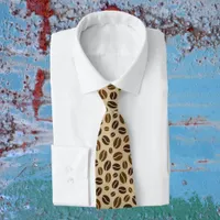 Coffee Lover Beans Beige Brown Patterned Neck Tie