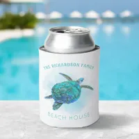 Watercolor Sea Turtle Ocean Beach House Can Cooler