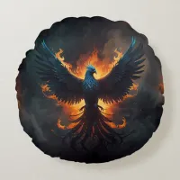 Phoenix Bird Rising with Flames Round Pillow