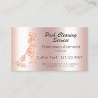 Posh Cleaning Service Metallic Pink Glitter Maid Business Card