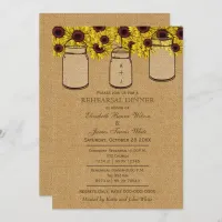 Burlap Mason Jars Sunflowers Rehearsal Dinner Invitation