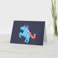 Unicorn Blue Patriotic USA Flag Mane Cartoon Card