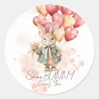 Some Bunny Loves You Valentines Girly Red Heart  Classic Round Sticker