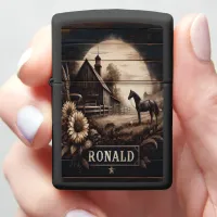 Horse And Barn Under Moonlight Zippo Lighter