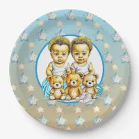 Cute Twins of color Baby Boys Baby Shower Treats Paper Plates
