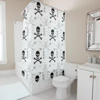 Goth Grunge Skulls Bones and Safety Pins Shower Curtain