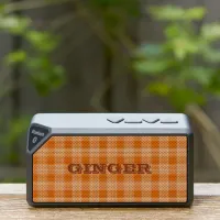 Personalized Name Orange Plaid Gingham Pattern Bluetooth Speaker