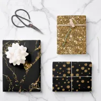 Marble Glitter Polka Dots Black/Gold Wrapping Paper Sheets