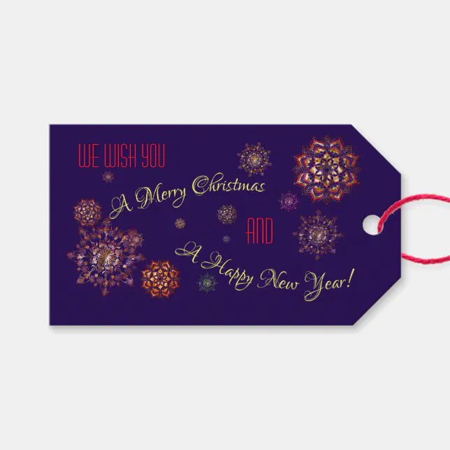 Christmas-new year- colorful and bright snowflakes gift tags