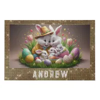 *~* Easter Bunny Family Portrait TV1 Personalize Faux Canvas Print